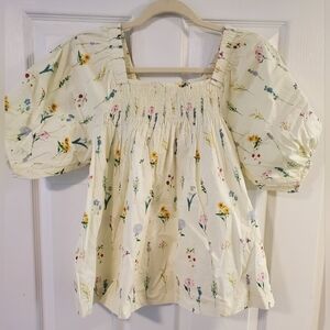 Puff Sleeve Floral Smocked Square-Neck Tunic Top, Women's